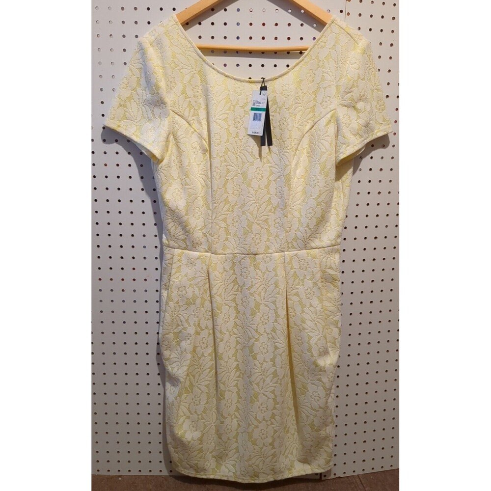 Robert Rodriguez Sunflower Yellow Dress Large Lace Floral Pleated